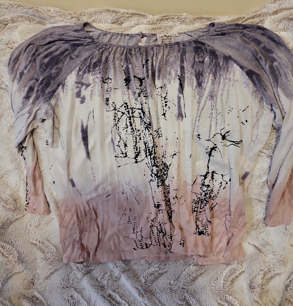 Parsley & Sage Lilac, Blush & Black Ombre Peasant Top - Picture 3 of 3